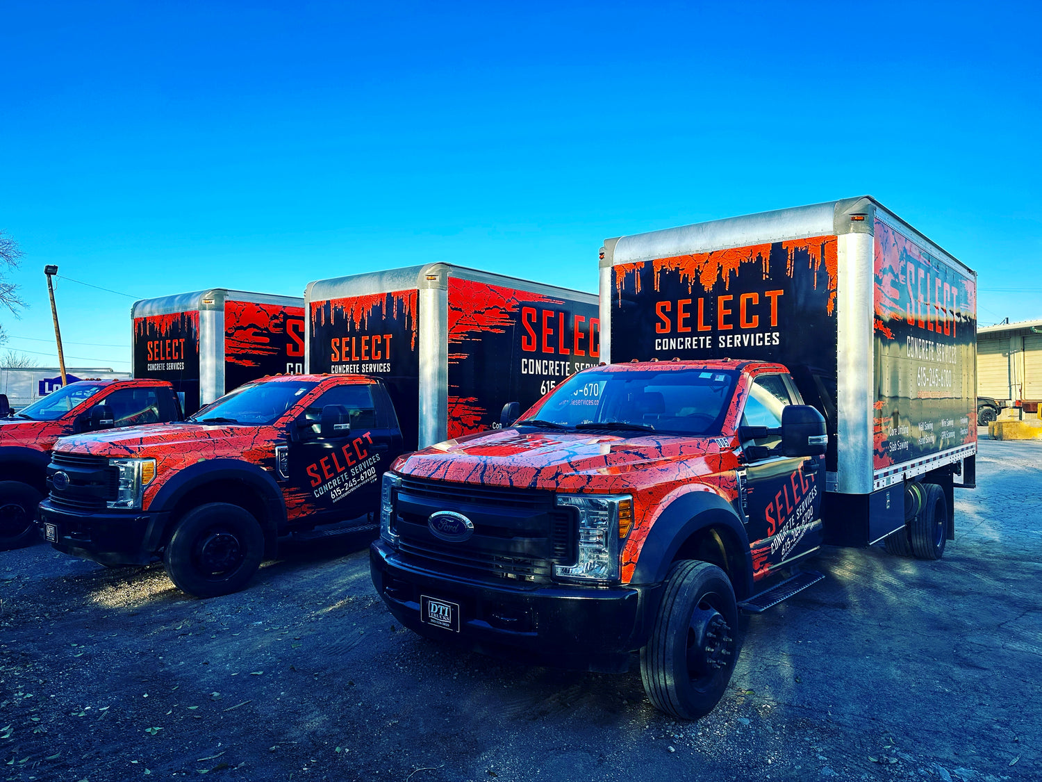 Three Select Concrete Services Truck parked next to each other